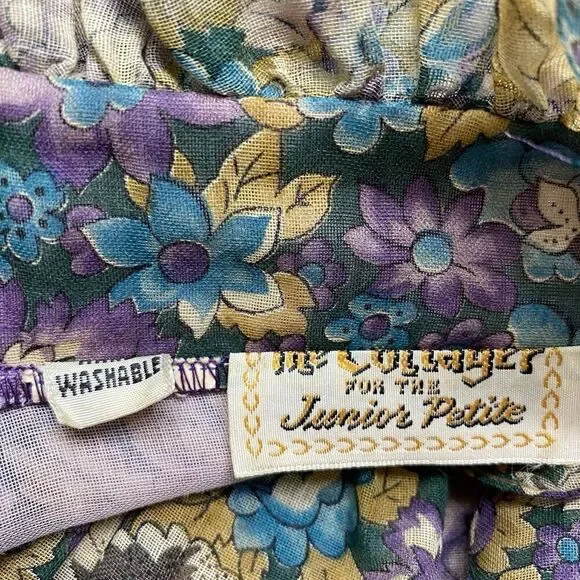 Vintage 70s Dress Women's Medium Jr Petite Floral Cottage Core Prairie Ruffles - Picture 7 of 7